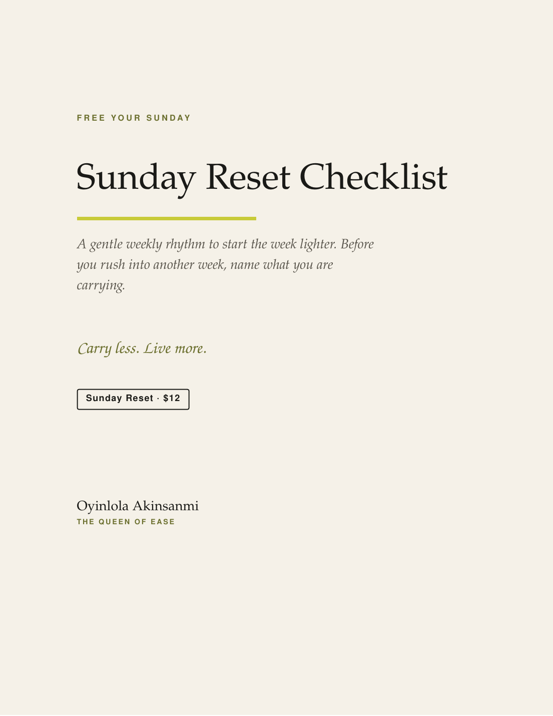 Sunday Reset Checklist cover